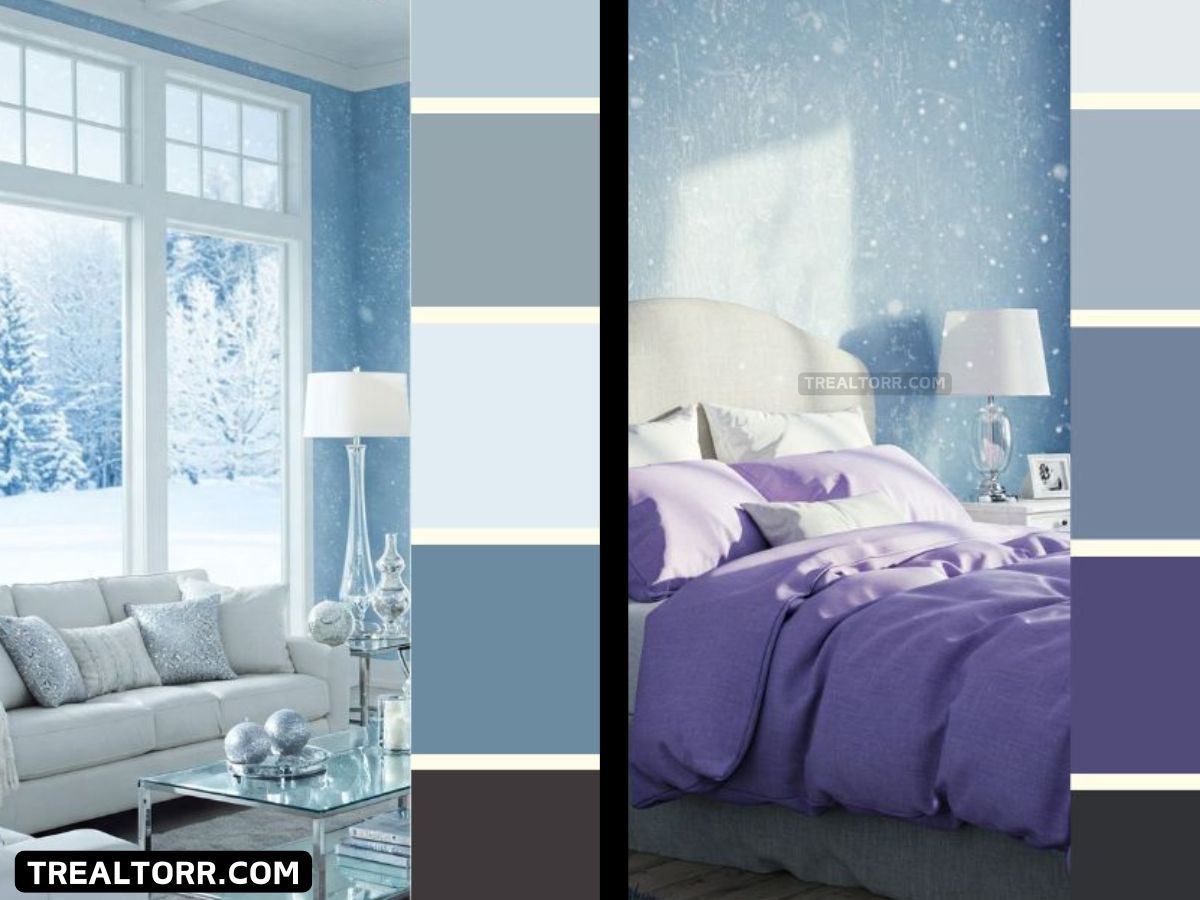 Cool Winter Color Palette light blue and purple bedroom living room home decor