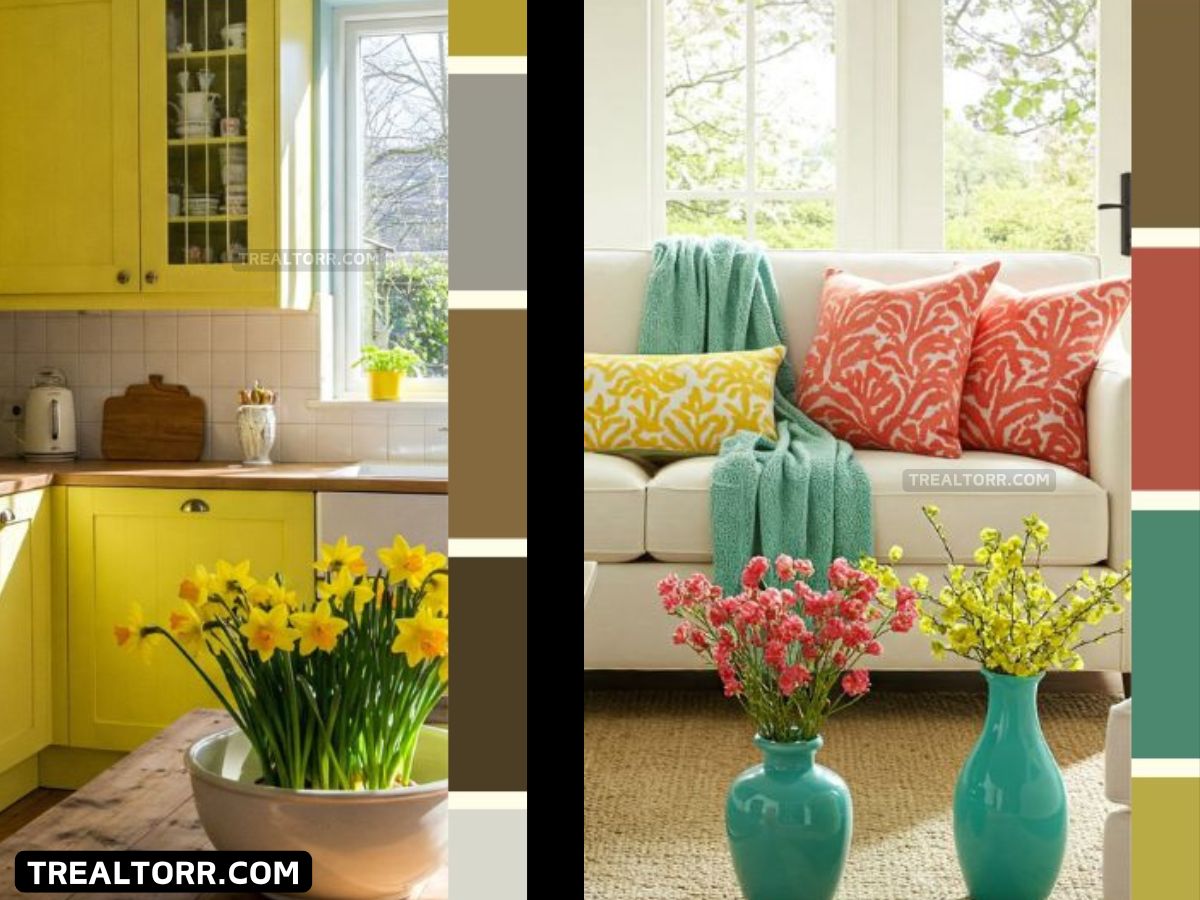 Spring Color Palette white green sofa home decor colors