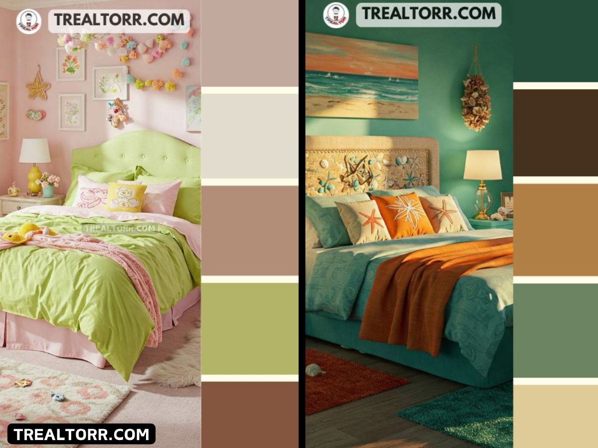 Summer color palette green bedroom home decor