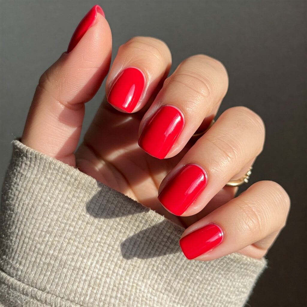 Stylish Red Manicure with Well-Groomed Nails