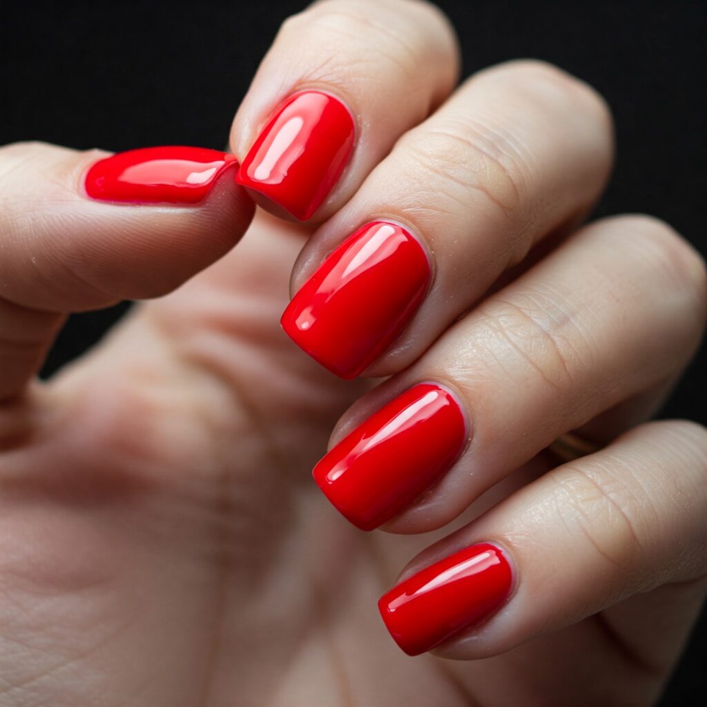 Close-Up of Red Manicure with Glossy Finish