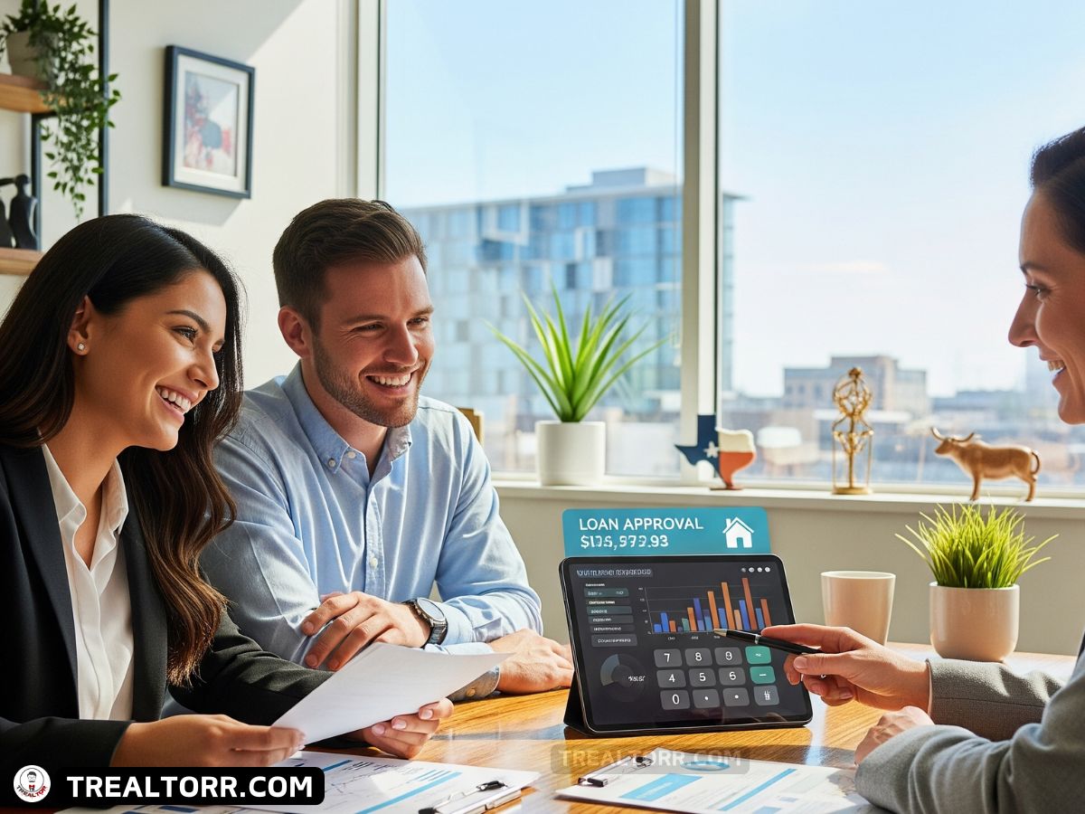 Couple meeting with a mortgage broker reviewing income requirements to buy a home.