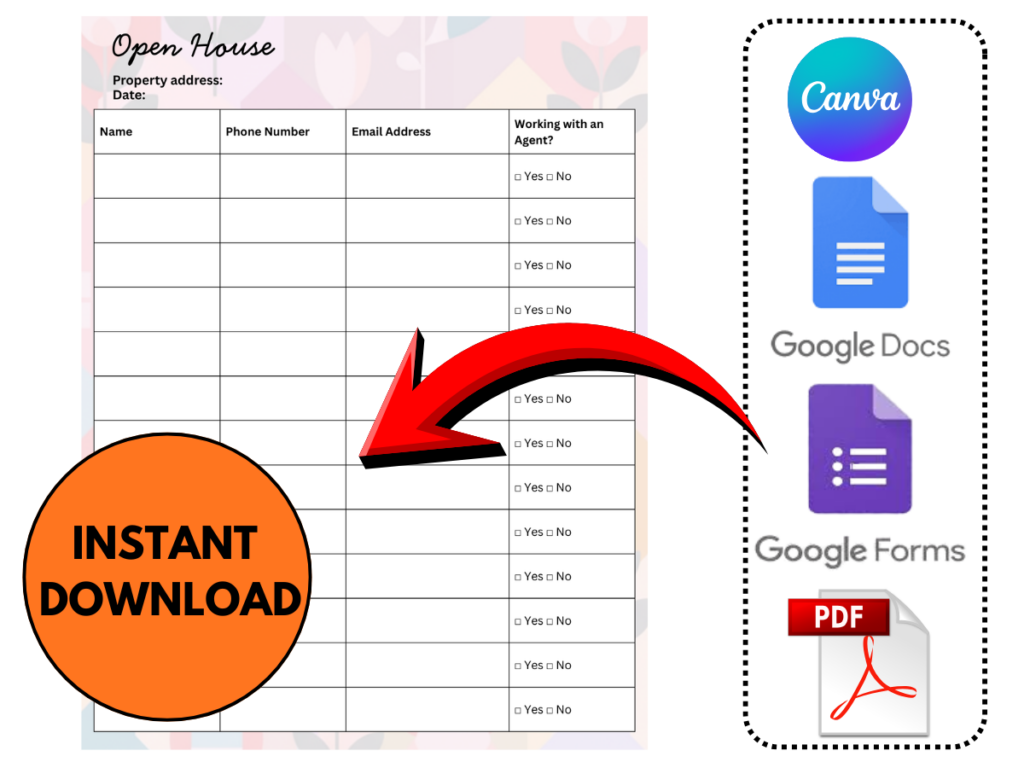 Open House Sign In Sheet (Colorful Homes Pattern)