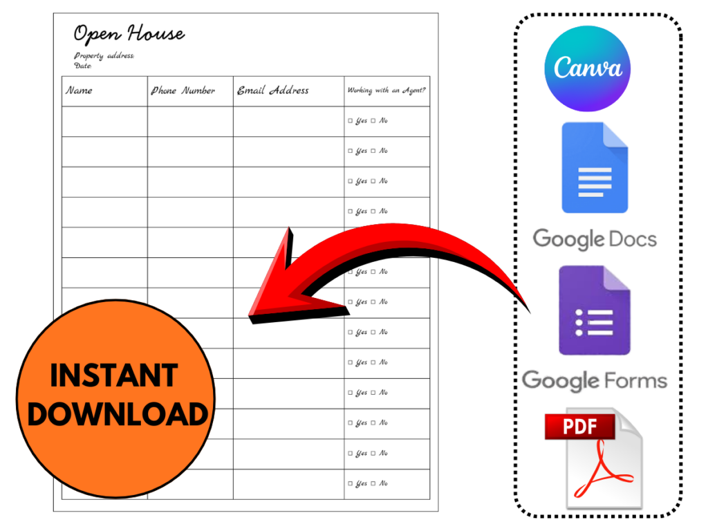 Open House Sign In Sheet (Elegant Script Design)