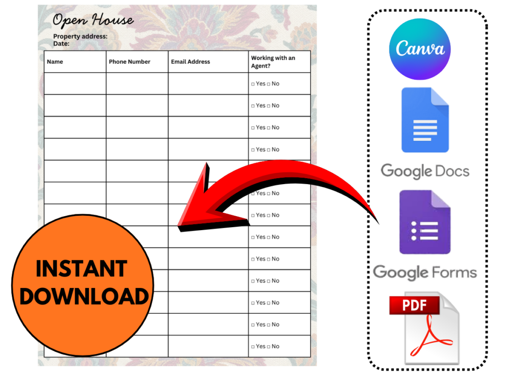 Open House Sign In Sheet (Floral Pattern)