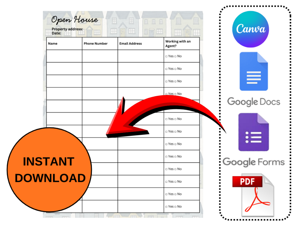Open House Sign In Sheet (Houses Pattern)