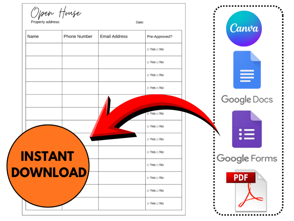 Open House Sign In Sheet (Pre-Approved Fields)