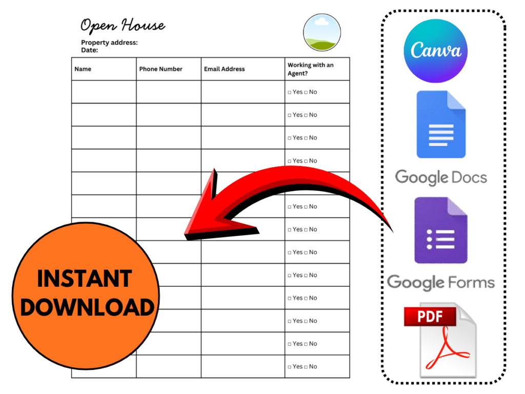Open house sign-in sheet