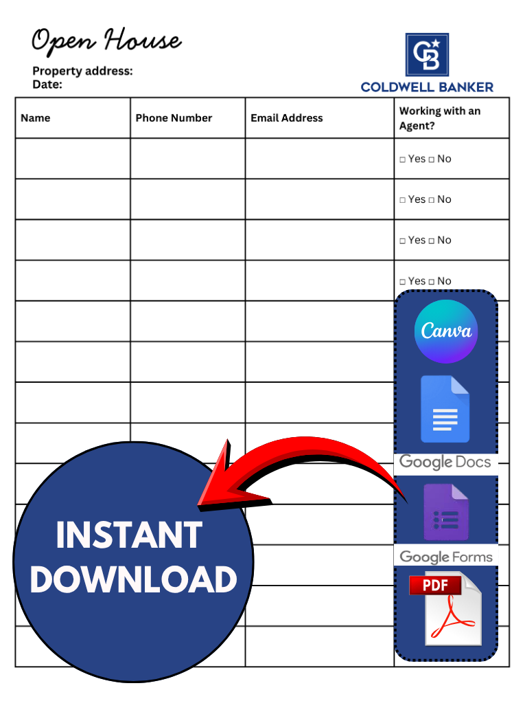 Open house sign-in sheet coldwell style