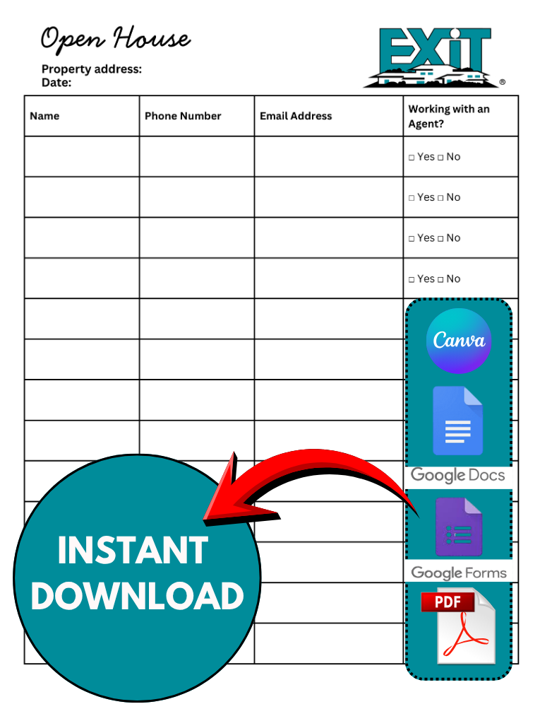 Open House Sign In Sheet (Exit Realty Style)