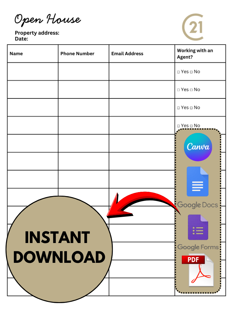 Open House Sign In Sheet (Century 21 Style)